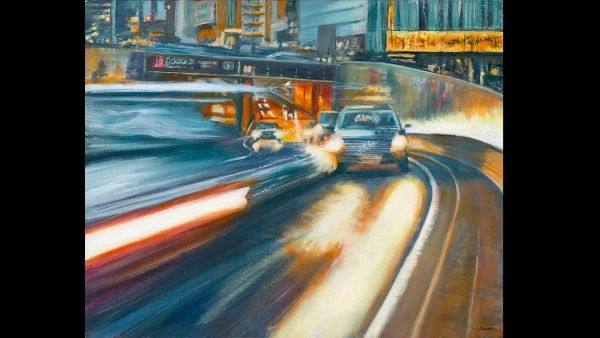 Bristol Street Underpass - Birmingham Cityscape Oil Painting by Julie Swinsco