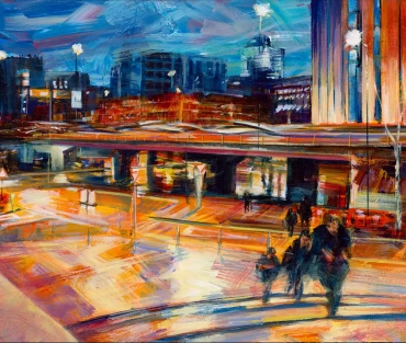 Original Birmingham cityscape painting, Mailbox – Suffolk Square, by Julie Swinsco. Acrylic on board, framed. Signed with a Certificate of Authenticity.