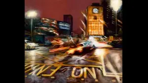 Original Birmingham cityscape painting, City Heat, by Julie Swinsco. Oil on board, tray framed. Signed artwork with Certificate of Authenticity.