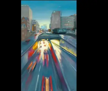 Original Birmingham cityscape painting, Queensway Underpass, by Julie Swinsco. Oil on canvas, framed. Signed artwork with Certificate of Authenticity. SOLD