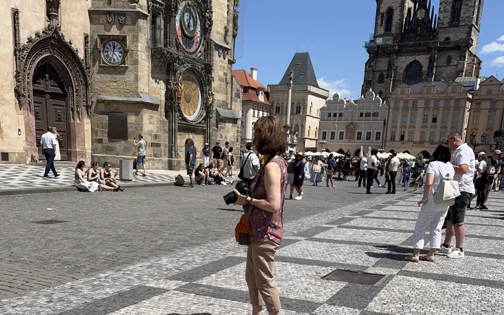 Julie getting inspiration from Old Town Square in Prague