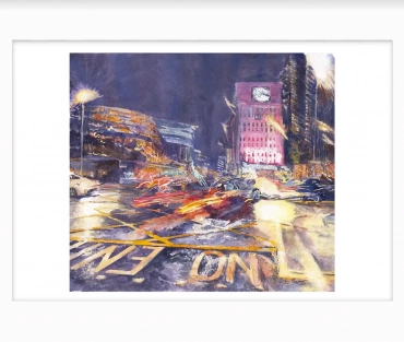 City Heat II Giclée Print by Julie Swinsco. Limited edition Birmingham cityscape print, signed and mounted ready for framing.