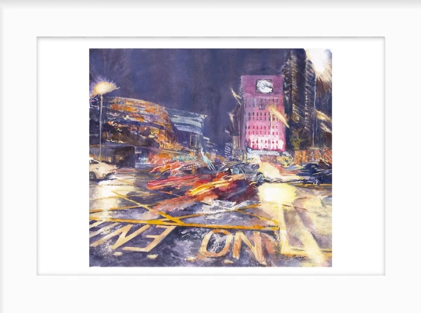 City Heat II Giclée Print by Julie Swinsco. Limited edition Birmingham cityscape print, signed and mounted ready for framing.