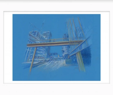 Forever Building Skywards Giclée Print by Julie Swinsco. Limited edition Birmingham skyline print, signed and mounted, ready for framing.