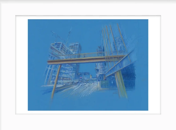 Forever Building Skywards Giclée Print by Julie Swinsco. Limited edition Birmingham skyline print, signed and mounted, ready for framing.