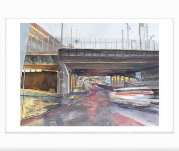 Queensway Underpass – Great Charles Street Giclée Print by Julie Swinsco. Limited edition Birmingham print, signed and mounted ready for framing.