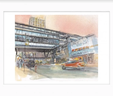 Hurst Street Giclée Print by Julie Swinsco. A limited edition Birmingham cityscape print, signed, mounted, and ready for framing.