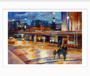 Mailbox – Suffolk Square Giclée Print by Julie Swinsco. Limited edition Birmingham night scene, signed and mounted ready for framing.