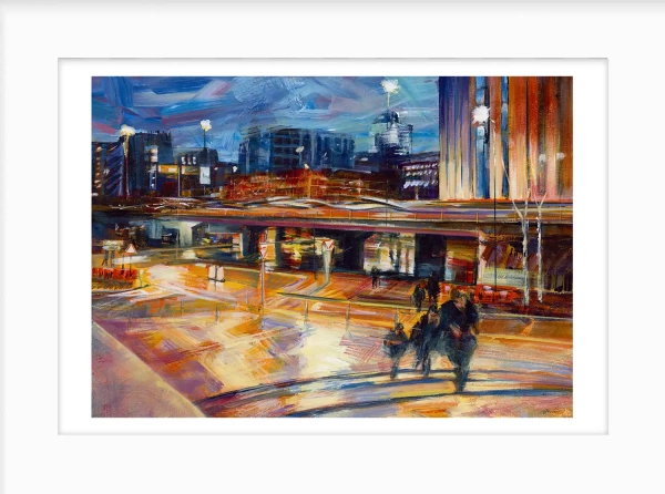 Mailbox – Suffolk Square Giclée Print by Julie Swinsco. Limited edition Birmingham night scene, signed and mounted ready for framing.