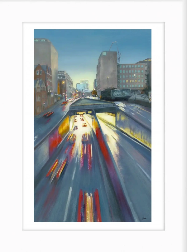 Limited edition Queensway Underpass Giclée Print by Julie Swinsco. Hand-signed, mounted, and ready to frame. Edition of 50.