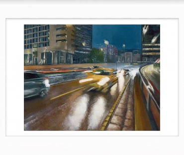 Rush Hour, Suffolk Street Giclée Print by Julie Swinsco. Limited edition print of Birmingham nightlife, signed and mounted for easy framing.