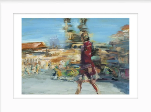 Limited edition Giclée Print of Summer Stroll in Prague by Julie Swinsco. A vibrant cityscape with movement and atmosphere, signed and certified.