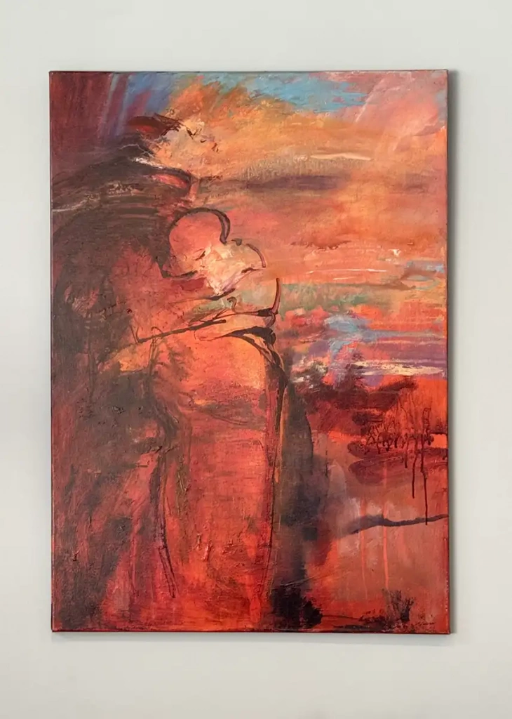Julie Swinsco painting Madonna and Child, oil painting on canvas won the Silver Prize at the Stratford-upon-Avon Art Society Summer Exhibition